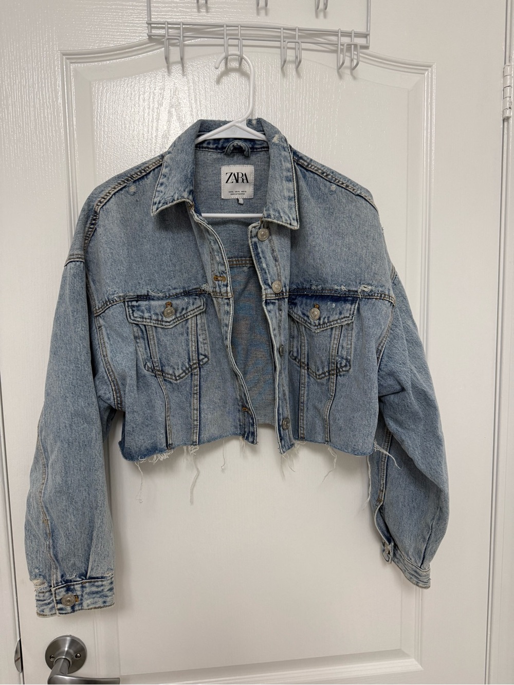 Zara Light Blue Cropped Denim Jean Jacket